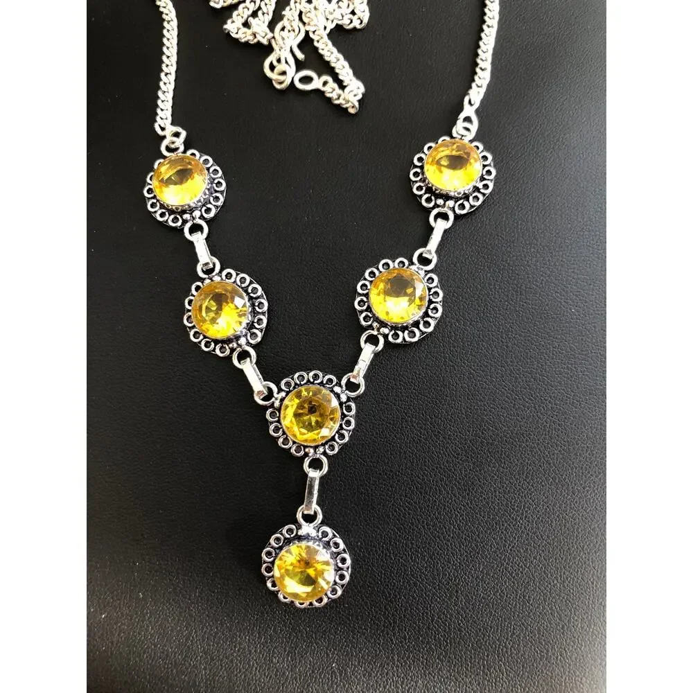 925 Sterling Faceted Citrine Necklace 20" - Picture 2 of 6
